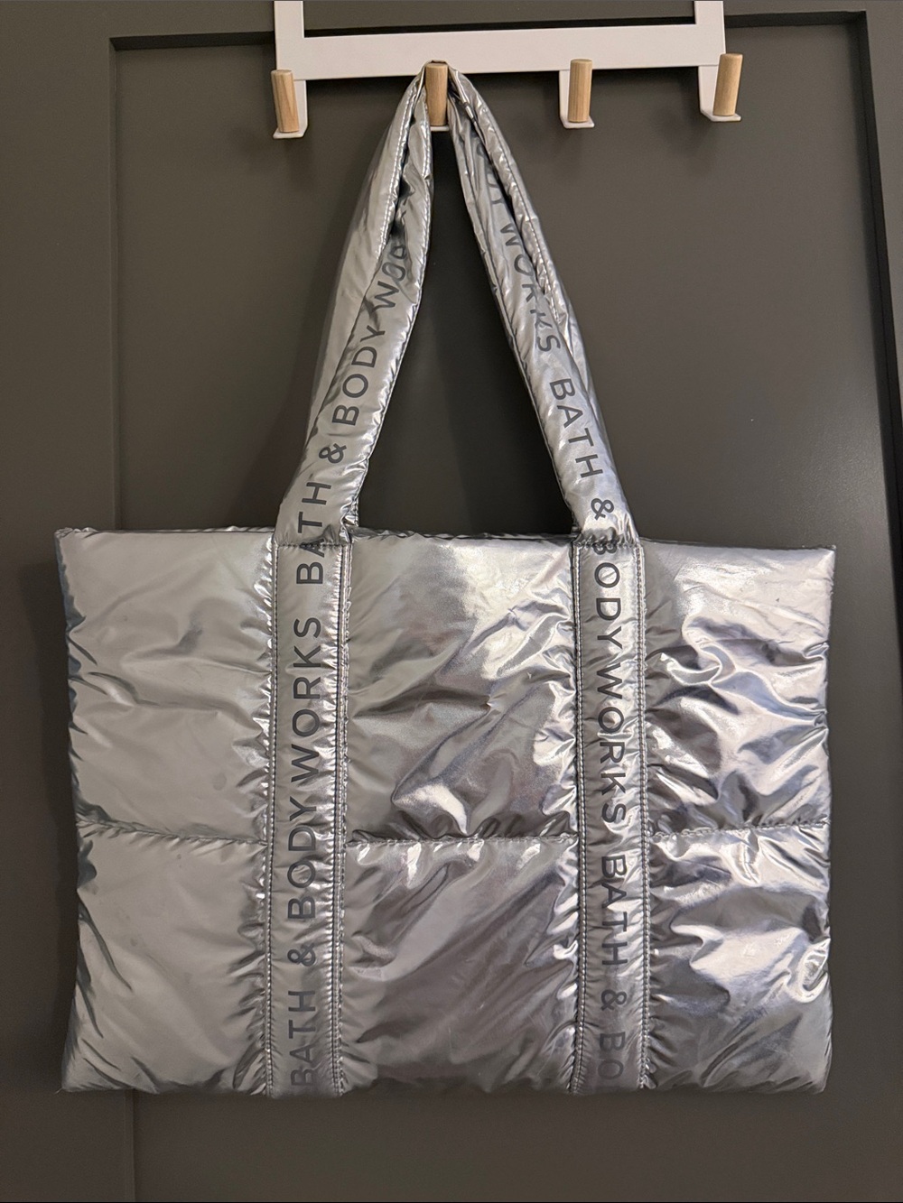 Bath & Body Works Metallic Silver Logo Tote